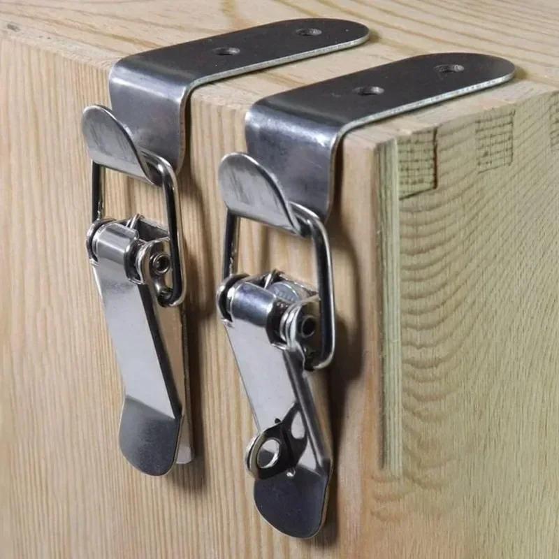 8PCS 90 Degrees Duck-mouth Buckle Hook Lock Stainless Steel Spring Loaded Draw Toggle Latch Clamp Clip Hasp Latch Catch Clasp