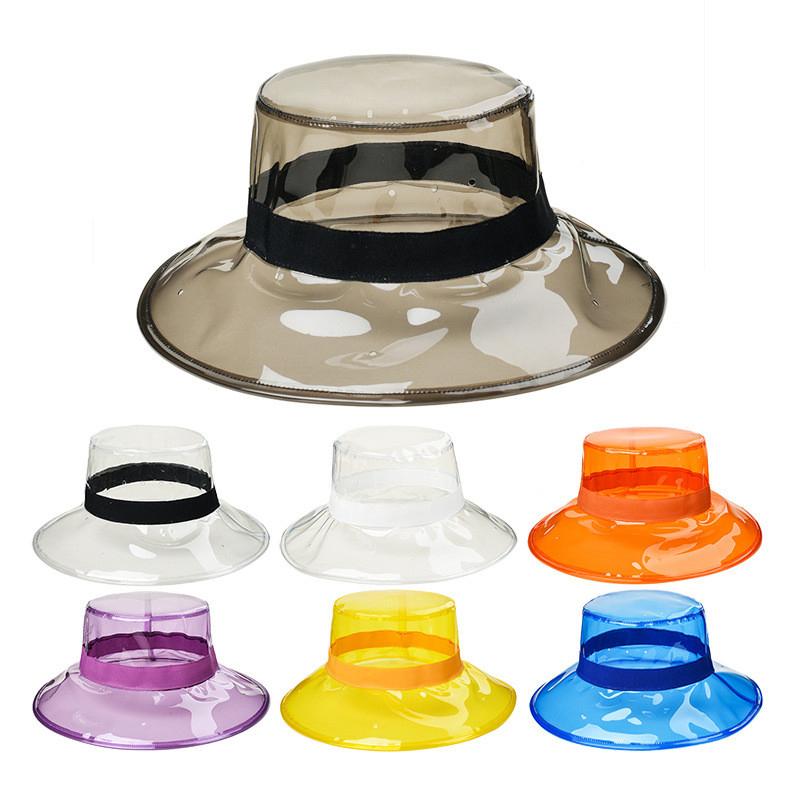 New Fall Season Transparent  PVC Rain Hat Foldable Soft Waterproof Wide Brim Bucket Cap Sun Hat for Women Girls Ladies