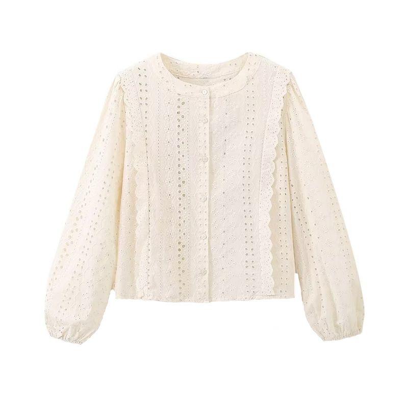 

Kaslead New Arrival Women s Clothing Fashion Style Fashion All-Match Minimalist Cut Out Embroider Shirt 3304652 Meters apricot L