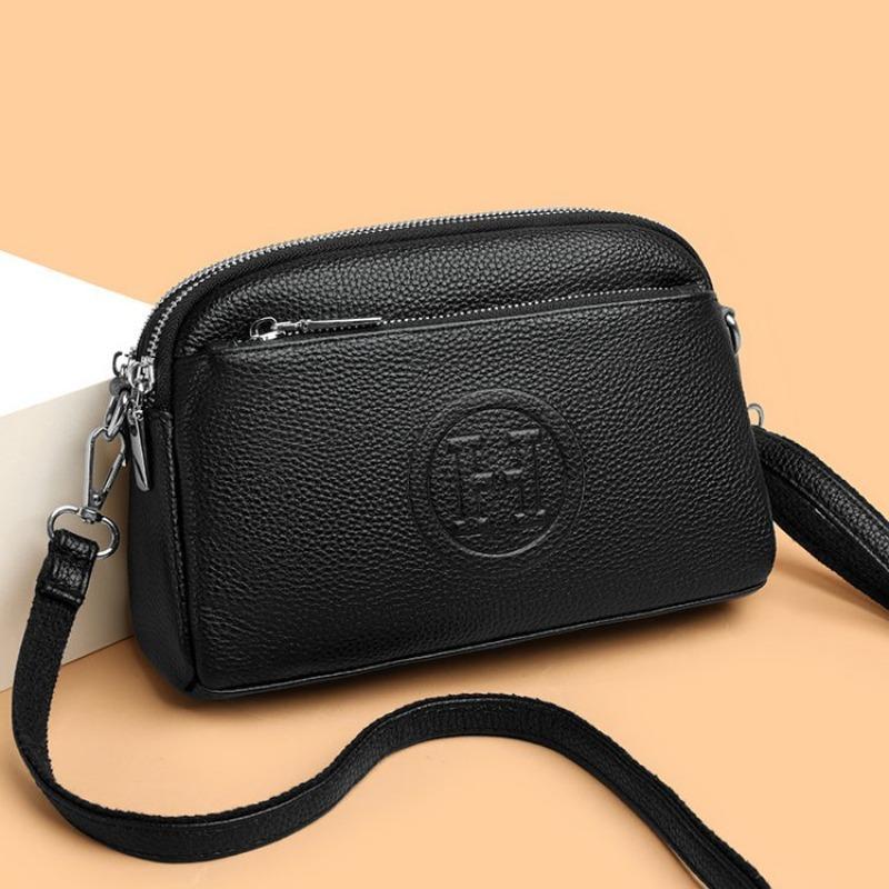 Neue Umhängetasche Damen erste Schicht Rindsleder vielseitig Handy kleine quadratische Tasche Doppelreißverschluss Temperament Schultertasche