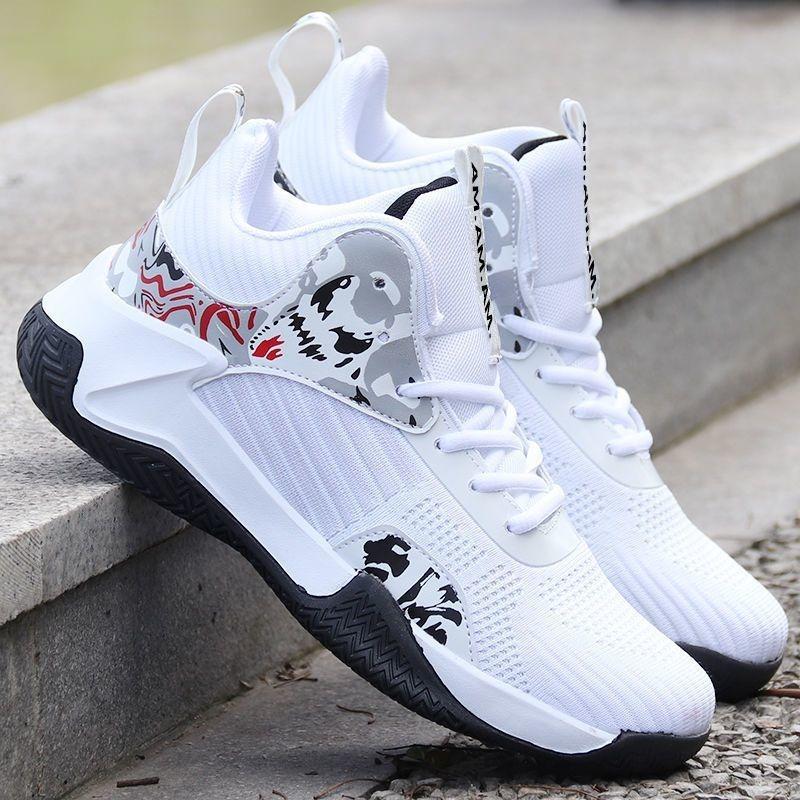 Outdoor Basketball Shoes Men's New Breathable Fly-woven Platform Sports Shoes Medium and High Top Non-slip Shoes Running Men's Shoes
