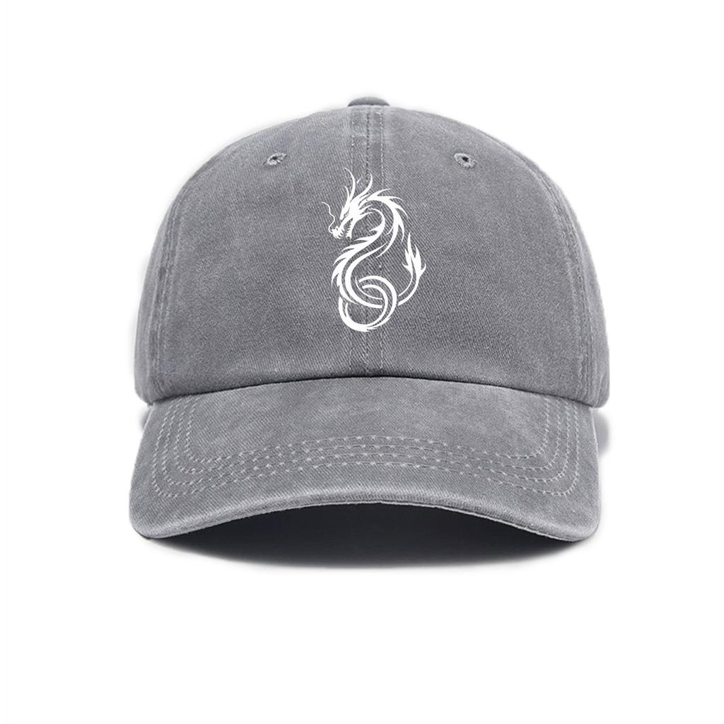 Dragon Print Washed Distressed Soft Top Outdoor Sunshade Baseball Cap for Men and Women Versatile Baseball Cap