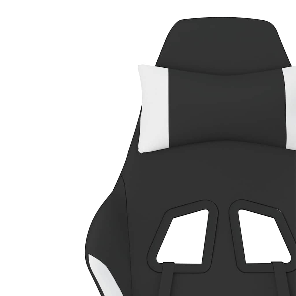 Gaming Chair with Massage Function and Footrest Black and White Fabric