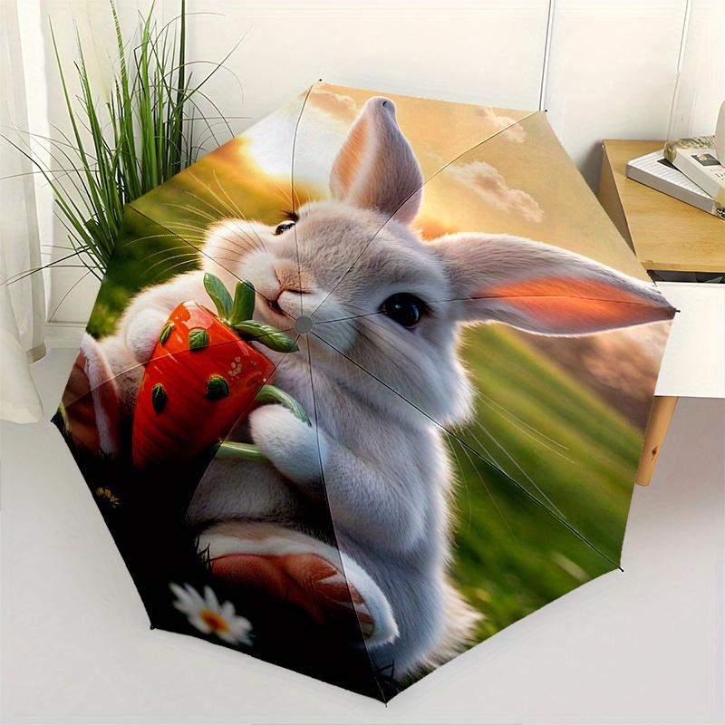

Rabbit, Carrot Themed Automatic Opening and Closing Umbrella Creative Design Umbrella, Portable Tri fold Small Umbrella for Men and Women,