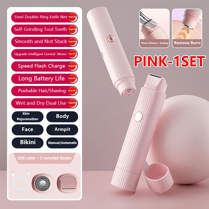 2-in-1 Electric Razor for Women Painless Hair Removal Rechargeable Body Trimmer Underarm Mustache Epilator Shaver розовый