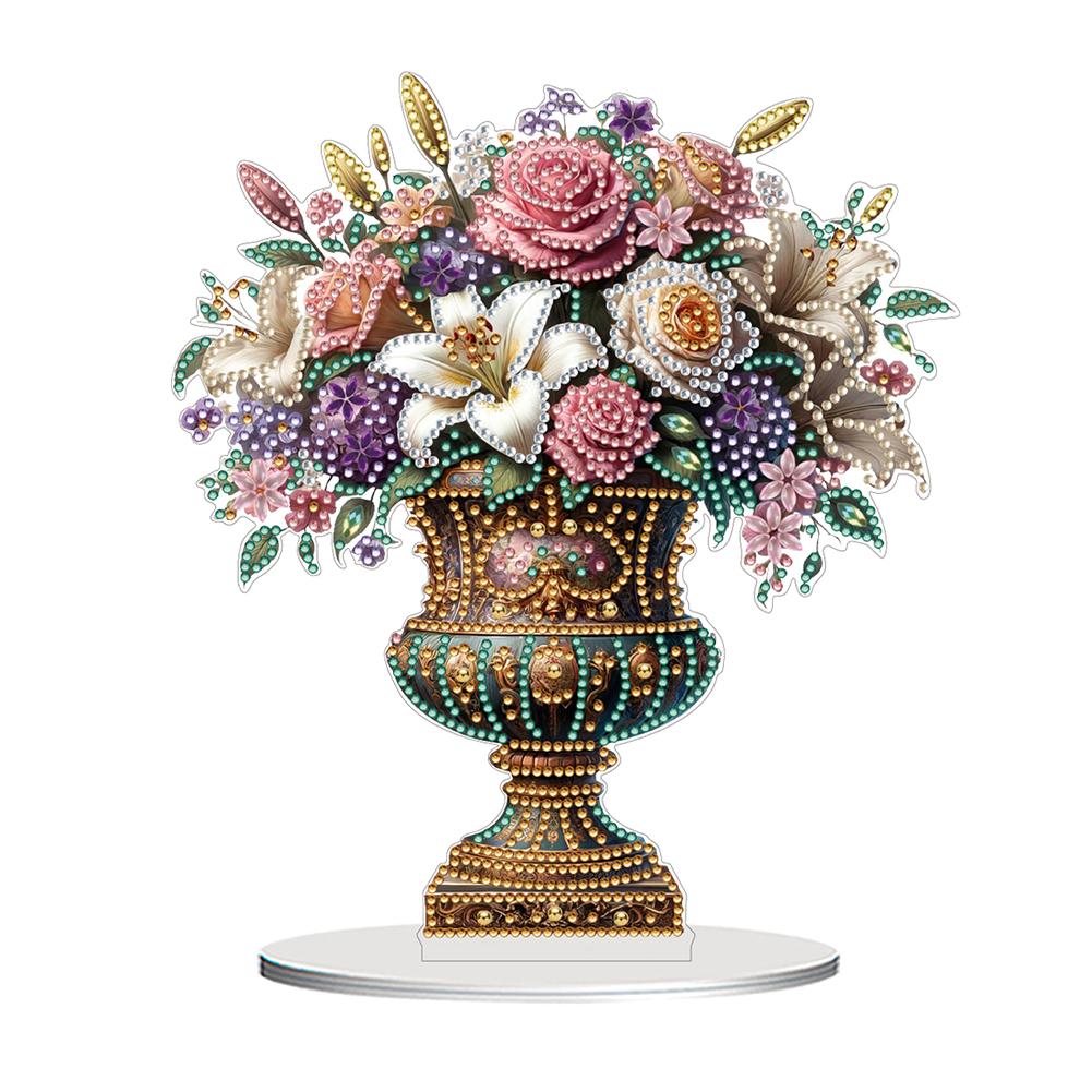2D Flat Vase DIY Desktop Diamond Art Kits Special Shape Diamond Diamond Painting Desktop Ornaments Kit Bedroom Table Decoration