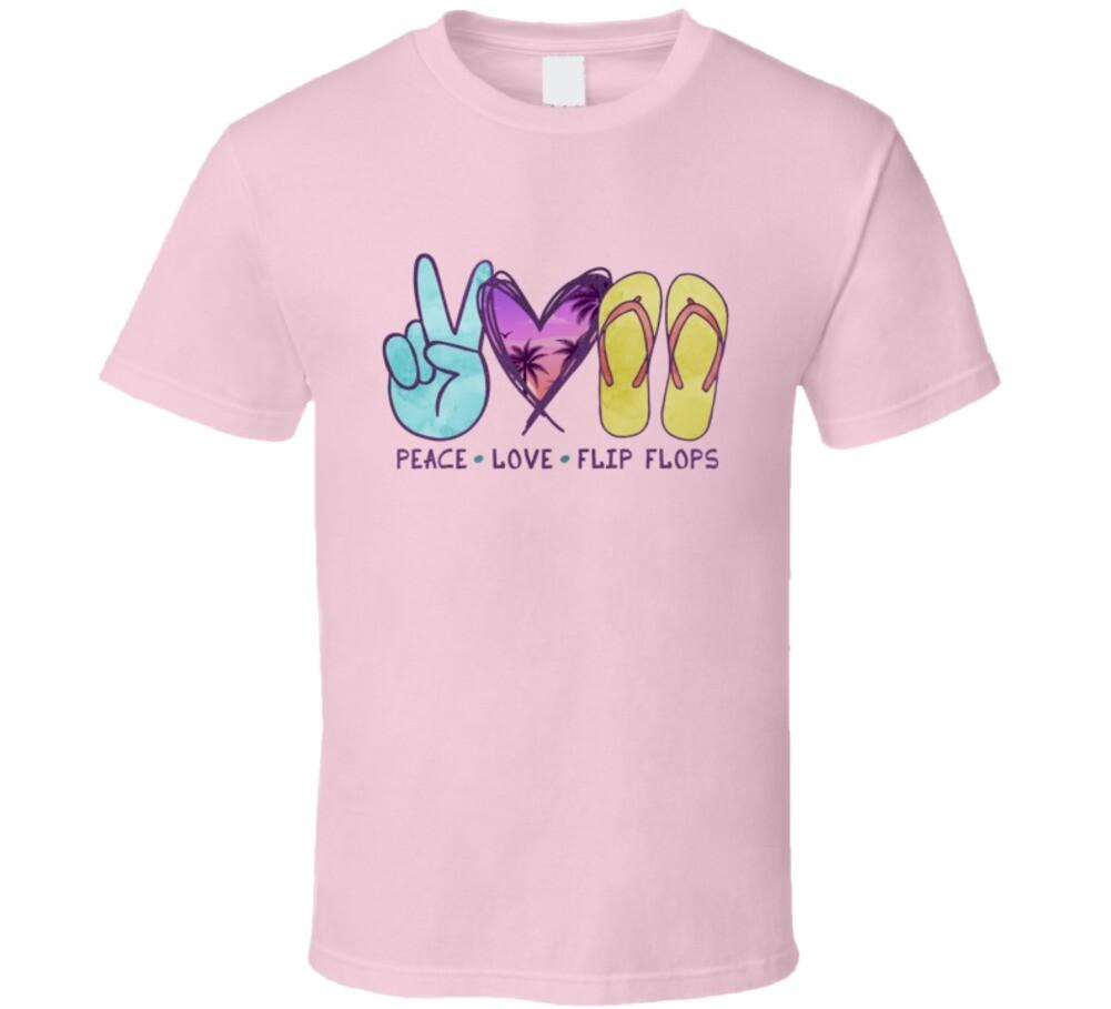 Peace Love Flipflops T-Shirt New Tropical Summertime T Shirt Beach Unisex Tee L