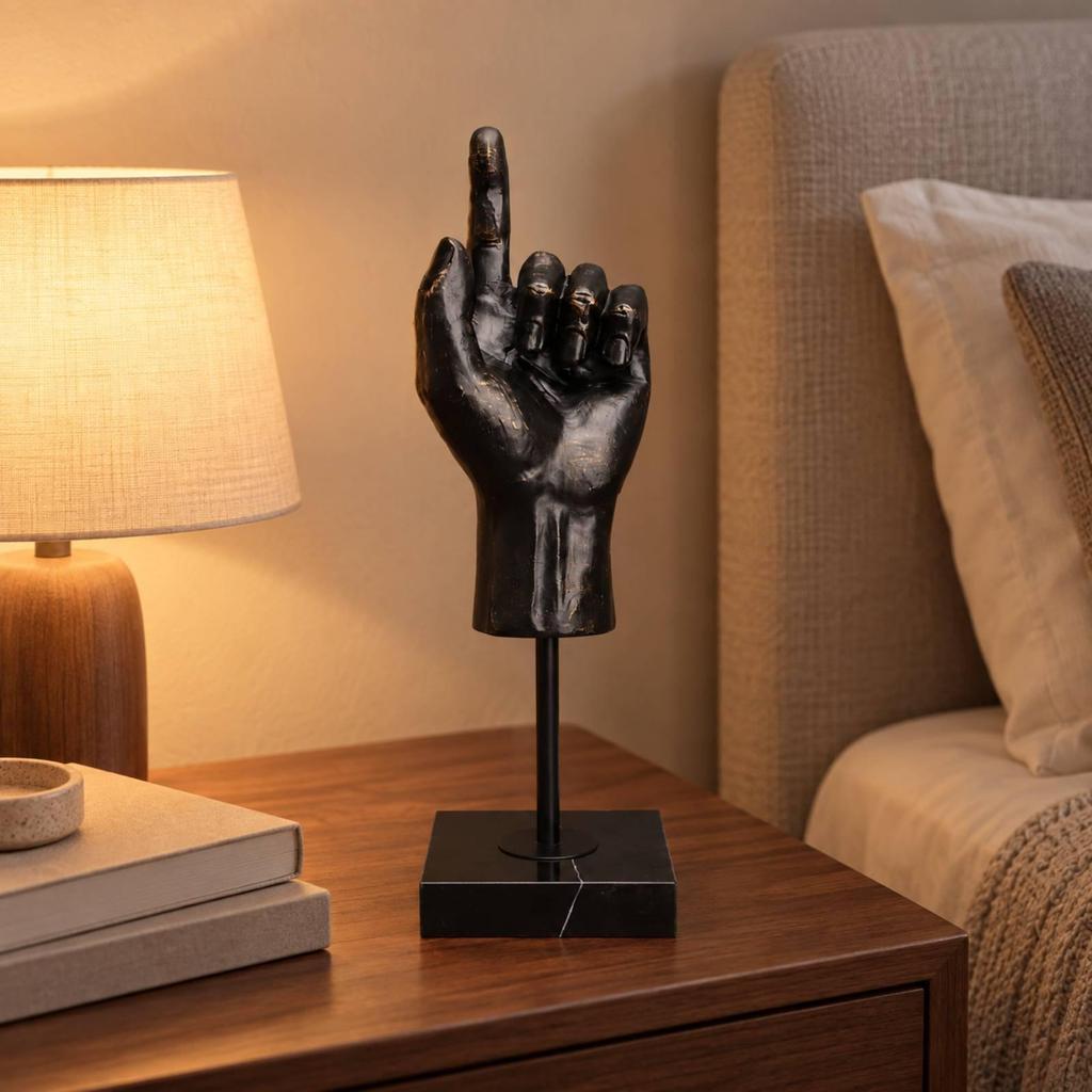 Resin Hand Statue with Base Antique Copper Finish Tabletop Figurine