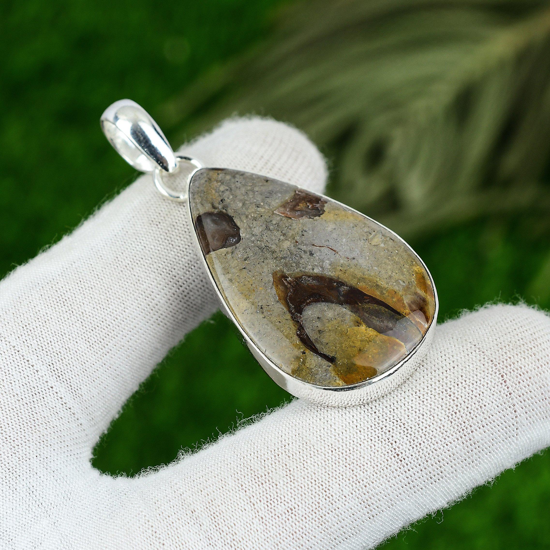 

Rock Calci Stone Sterling Silver Ethnic Birthday Unique Artisan Sister Pendant