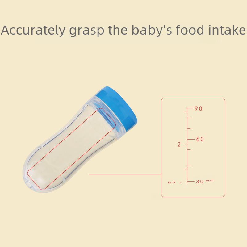 Träningsset med klämflaska och sked för risgröt för bebisar