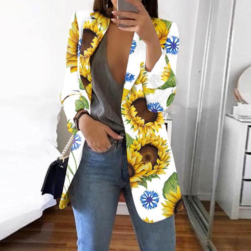 Women's Casual Fashion Print Lapel Long Sleeve Slim Fit Jacket