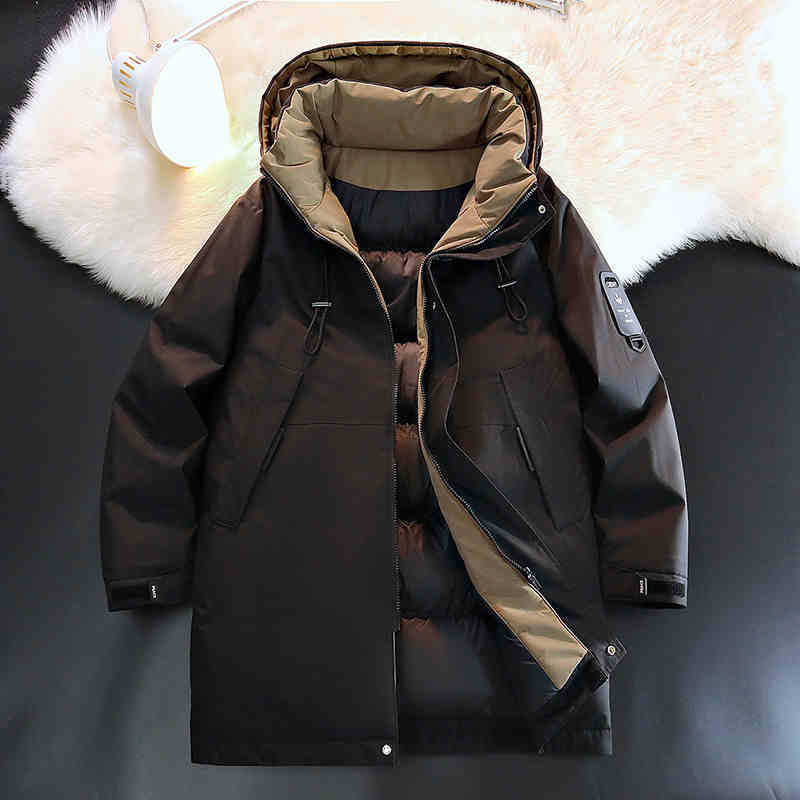 Down Padded Jacket Men's Medium and Long Military Coat Winter Thickened New Padded Jacket Knee-length Padded Jacket