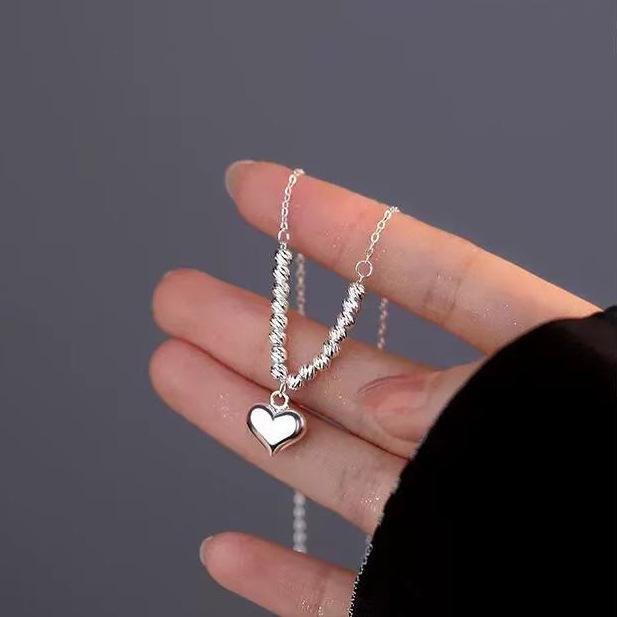 

S925 Sterling Silver Heart Necklace: Elegant Korean Style with Polished Minimalist Design Sterling Silver 925
