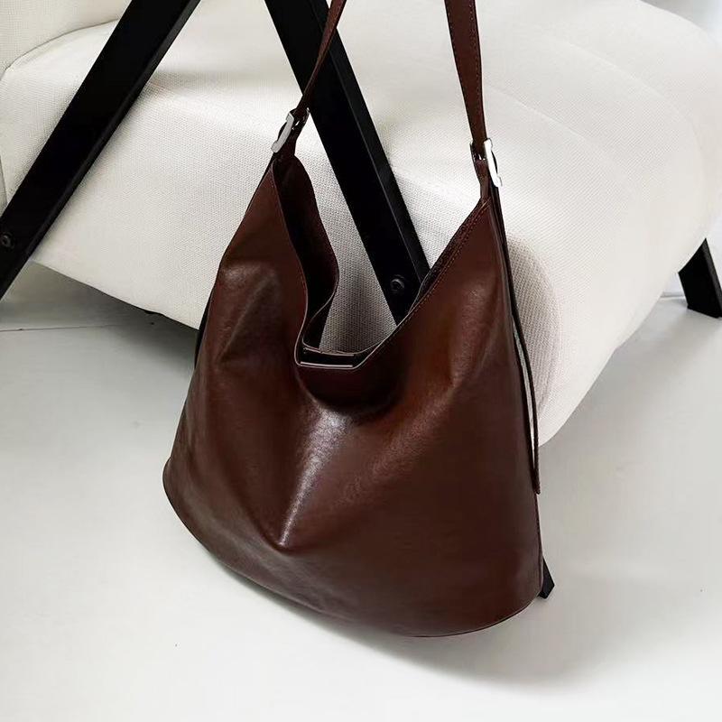 Crossbody Bag, Single-shoulder Bag, Genuine Leather Women's Retro and Simple Commuter Textured Tote Bag