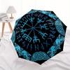 Viking Vegvisir Compass Norse Runes Nordic Symbol Decal Blue on BlackUmbrella, Portable 3-Fold Umbrella for Men & Women,Christmas Gift ES181