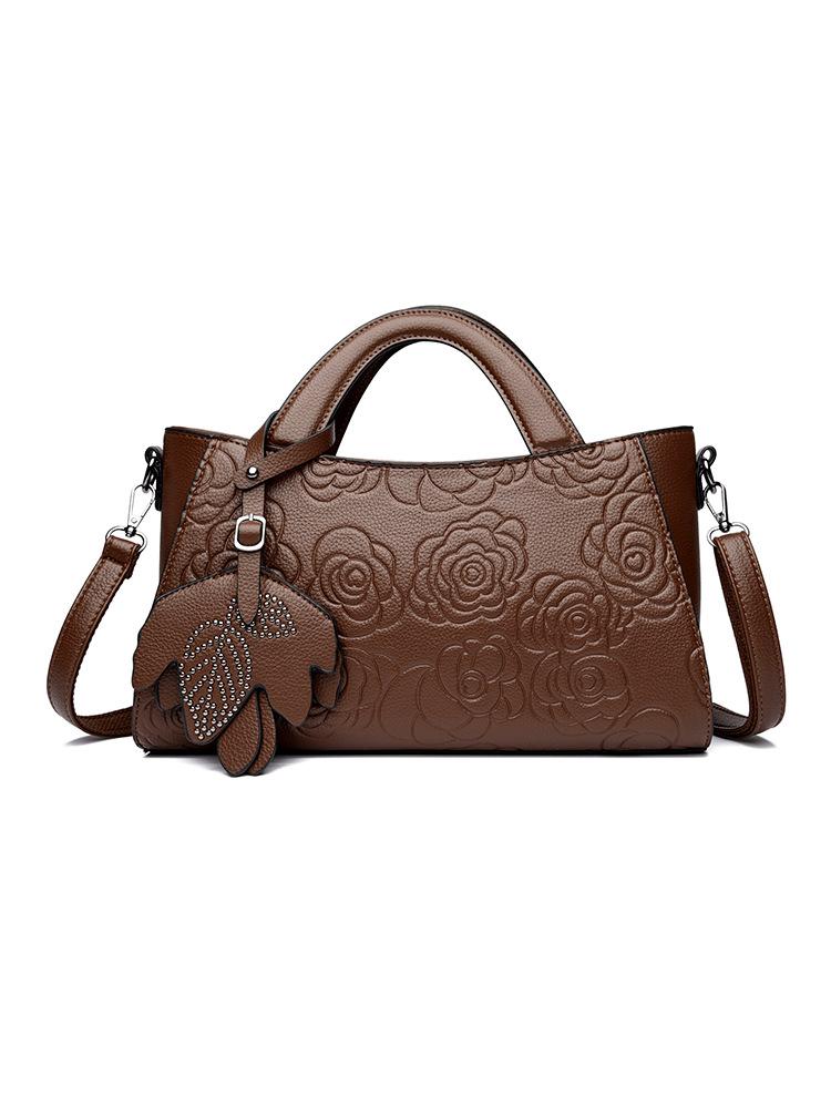 

Single Shoulder Bag Embossed Texture Commuting Handbag Retro Style Simple Versatile Diagonal Cross Bag коричневий