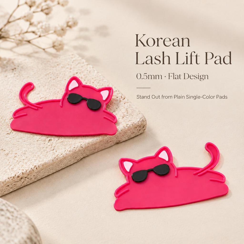 Blackwings Cute Cat Colorful Lash Lift Softening Pads 1 Pair 0.5mm Flat No Curve Self Adhesive Silicone Reusable Tool