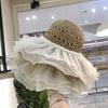 Women's Summer French Style Lace Pearl Trim Straw Woven Hat Wide Brim Japanese Style Beach Sunshade Foldable Sun Protection Hat