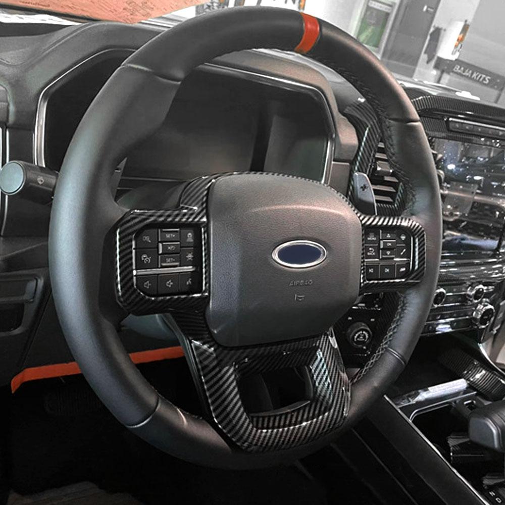 Car Steering Wheel Panel Decoration Cover Trim Moulding Sticker for Ford F150 2021-2023 Imitation Carbon Fiber Car Accessories