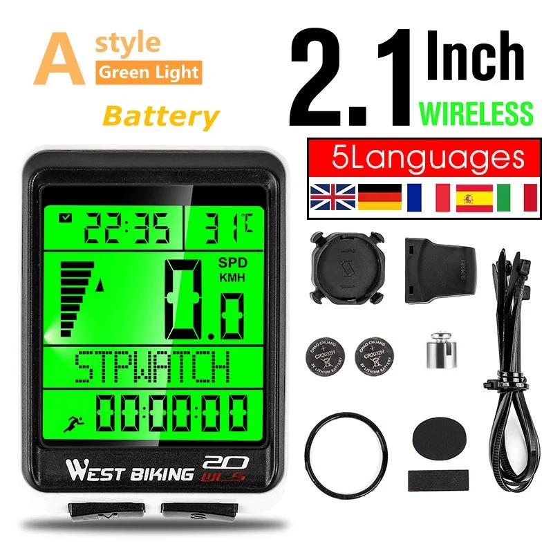 WEST BIKING 5 Sprachen Kabellos Wasserdicht Multifunktionaler Fahrradcomputer Cycling MTB Kilometerzähler Rennrad Stoppuhr Tachometer