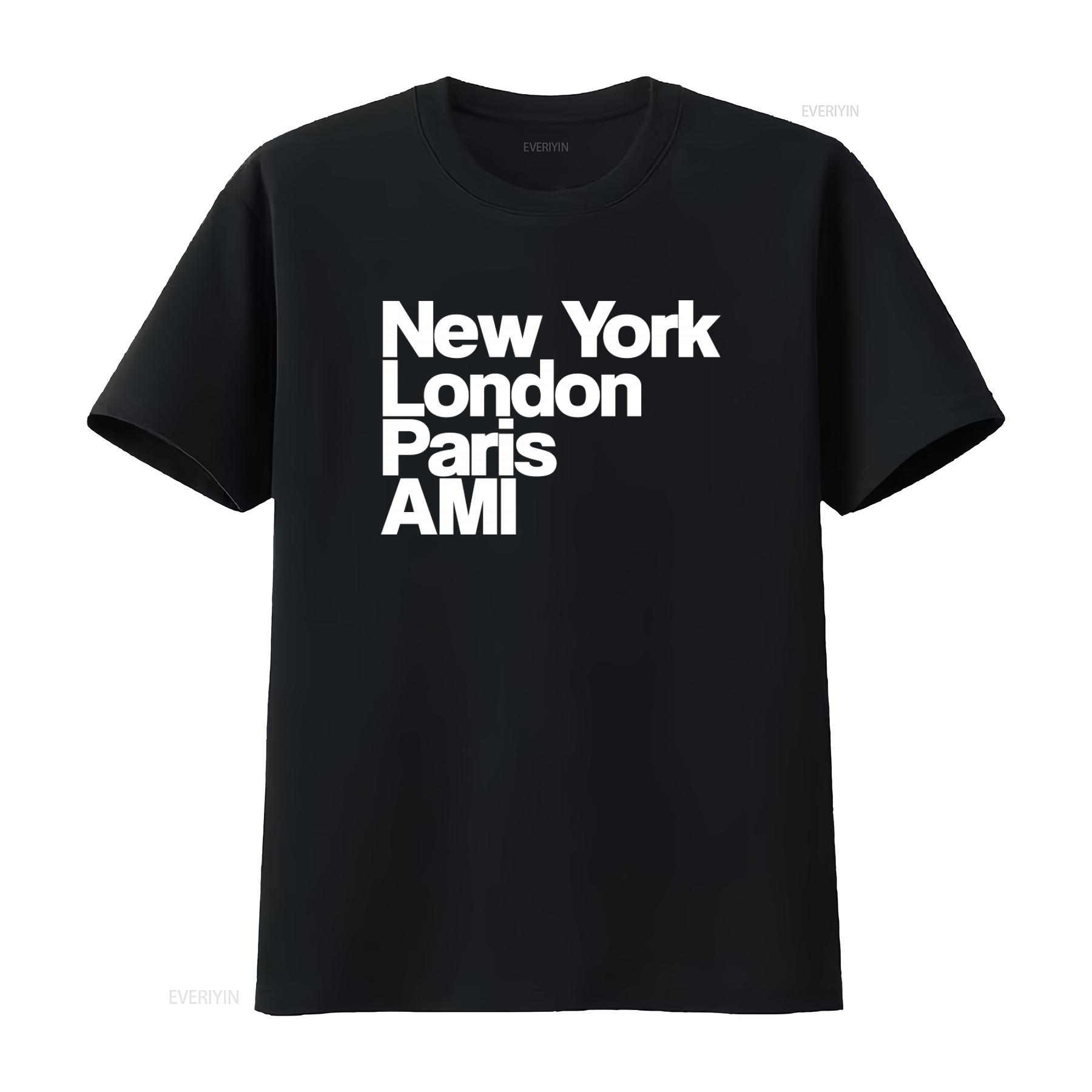 

NY Lon Paris AMI GA Fashion City Name Print T Shirt for Men and Women vintage Washed Soft Stretched streetwear Versatile homme 4XL