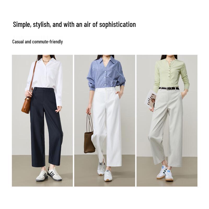 ESE-Y Women's Wrinkle-Resistant Titanium Cotton Straight-Leg Ankle Pants