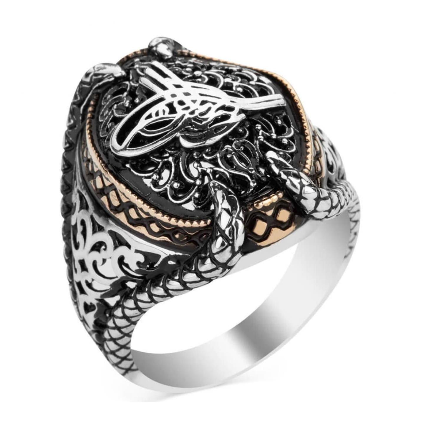 

Османская тугра Серебряное мужское кольцо без когтей