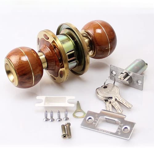 Solid Hardware Door Knob with Lock for Bathroom, Bedroom, Entrance, Room, Outdoor, and Bathroom, Suitable for Doors 35-50mm Thick (Wood Grain - Phnom