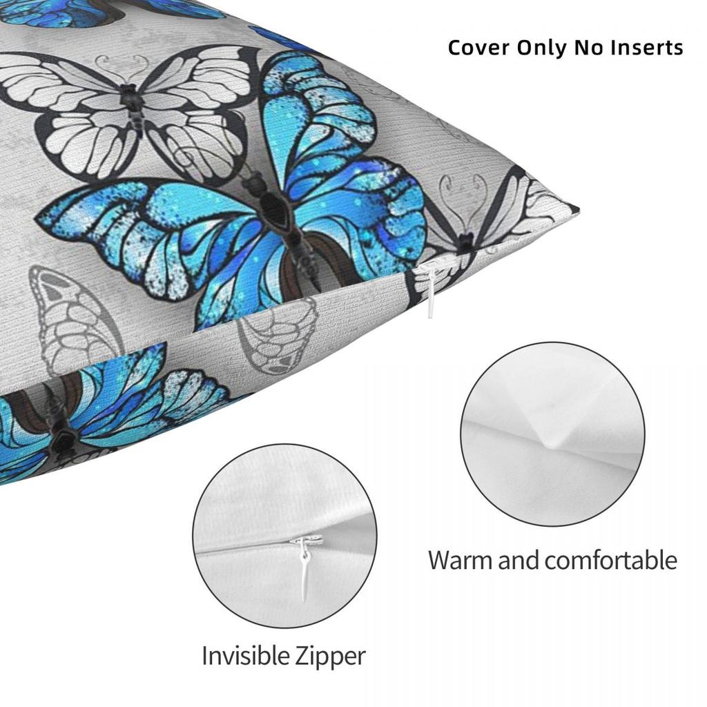 Blue And White Butterflies Square Pillowcase Cushion Cover Pillow Case Throw Pillow Cover for Home Bedroom Car