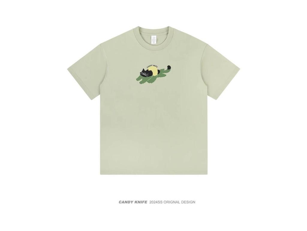 Unisex Oversized Trendy Kitten Print Cotton T-Shirt