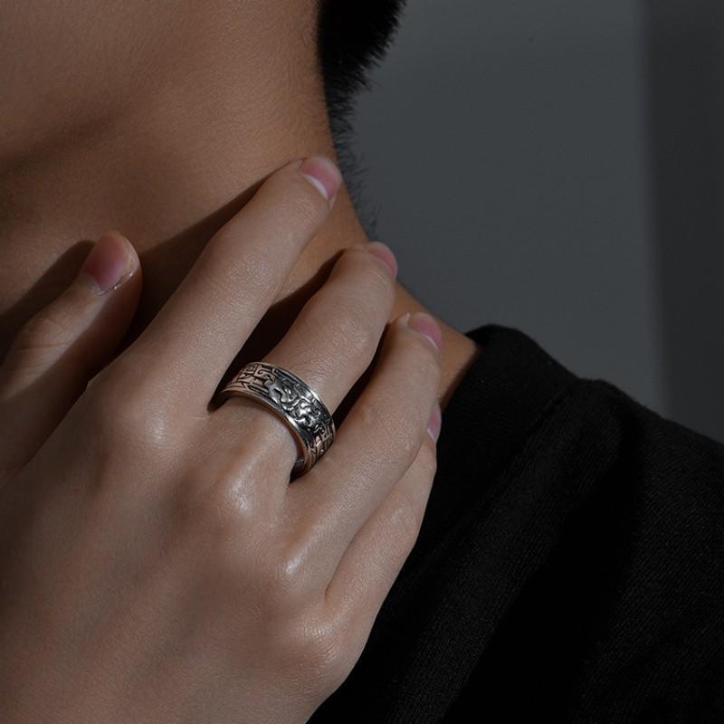 Adjustable Open Ring Men Women Vintage Mythical Beast Design Geometric Statement Plated Retro Fashion Accessory