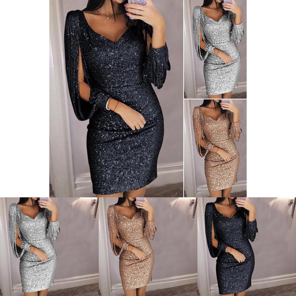 Elegant Ladies Sequins Sexy V-neck Mini Dress For Stylish Cocktail Parties And Casual Wear