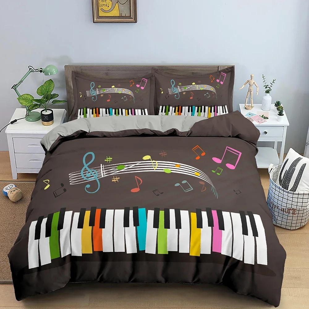 Pillowcase Bedclothes with Music Pattern Bedding Set Piano Key Duvet Cover Set Luxury King Full Quilt Cover for Bedroom Tool