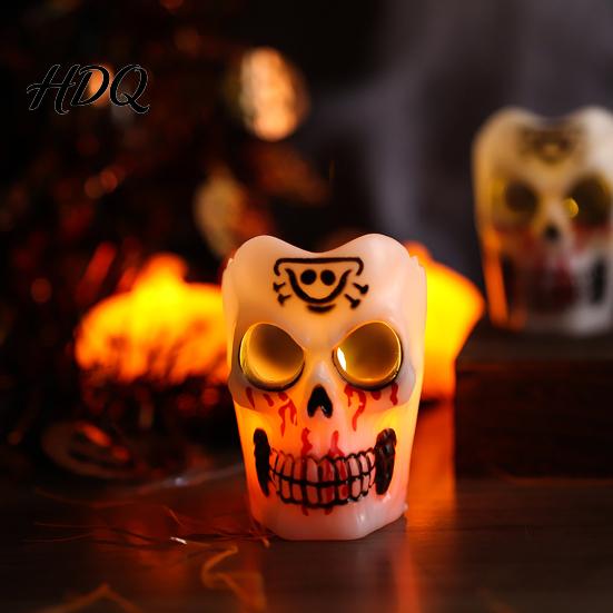 Horror Theme Room Accessories Halloween Flameless LED Candle Spooky Skull Pumpkin Fake Pillar Candles Battery Creative Gift for Lovers Operated