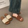 Vintage Casual Flat-bottomed Woven One-word with Open-toed Slippers 2025 Summer New Women's Summer Outer Wear Bohemian Shoes