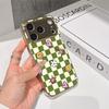 Lucky Start Phone Case For iPhone 17 16 15 14 13 12 11 Pro Max 16E Gold Electroplated Glass Shell  Checkerboard Cute Icons Cover