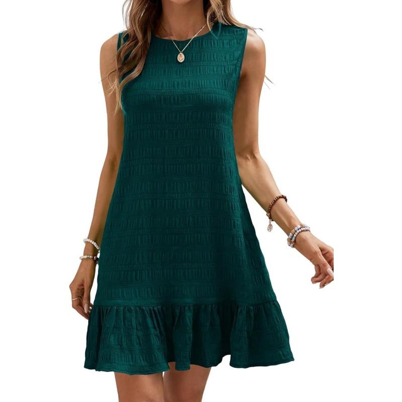 YYFS Women's Summer Midi Dress O-Neck Sleeveless Dress Loose Waistline Party Club Dresses