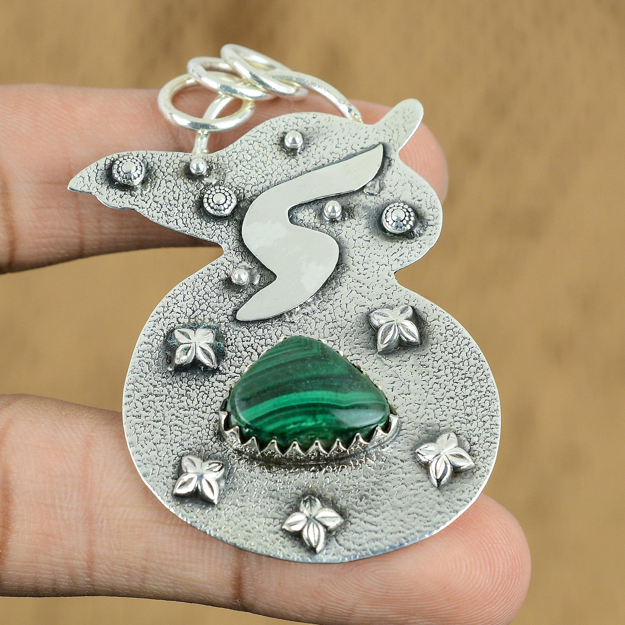 

Wedding Gift For Her 925 Silver Natural Russian Malachite Gemstone Pendant