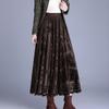 Women's Mesh Flocked Skirt Wide Flare High-Waisted Elastic Waist Gold Velvet Skirt A-line Pleated Skirt