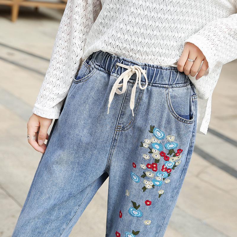 Spring Women Casual Fashion Plus Size Print Jeans Lace Up Drawstring ...