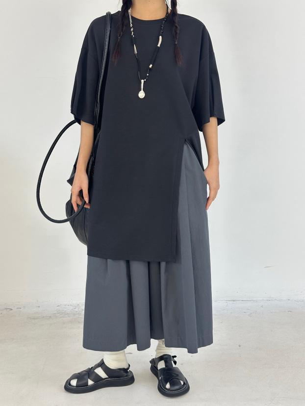 

Makuqie Spring/Summer Korean Loose Plus Size Casual Slit Short Sleeve T-Shirt One Size серый