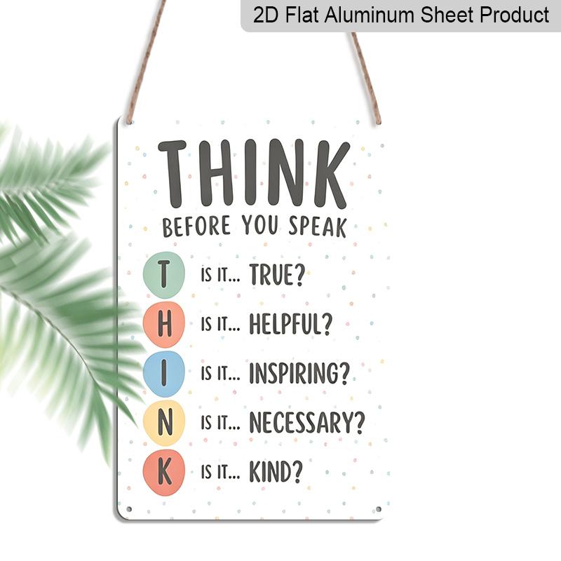2D Flat Think Before You Speak Colorful Dot Mental Health Metal Sign - 8.0x12.0inch Aluminum Wall Art, Classroom Counselor Office Kindness Decor