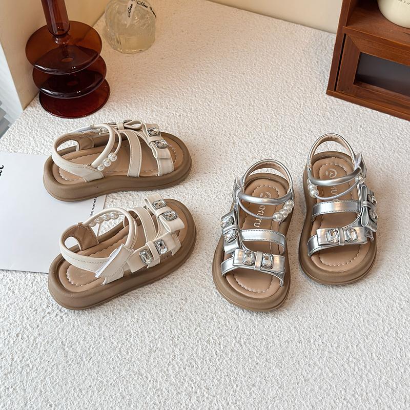 Children Clothing Yulin-001 Girls ' Rhinestone Sandals Summer New Children's Perforated Breathable Princess Shoes ' Soft-Soled Beach Shoes Cm