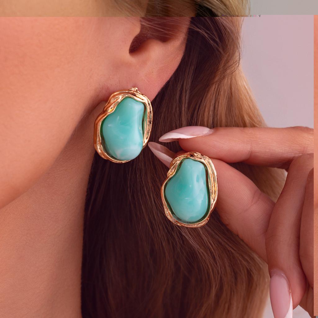 Vintage Colorful Resin Pearl Stud Earrings for Women Elegant Imitation Pearl Irregular Geometric Earrings Jewelry Gifts