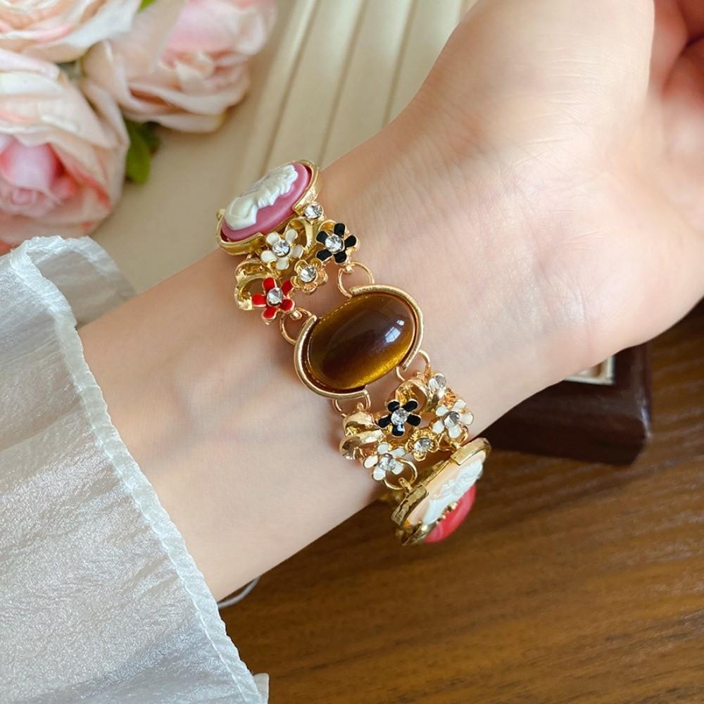 Resin Retro Enamel Bangle Flower Women's Hand Bracelet Light Luxury Baroque Bracelet  Women Girl