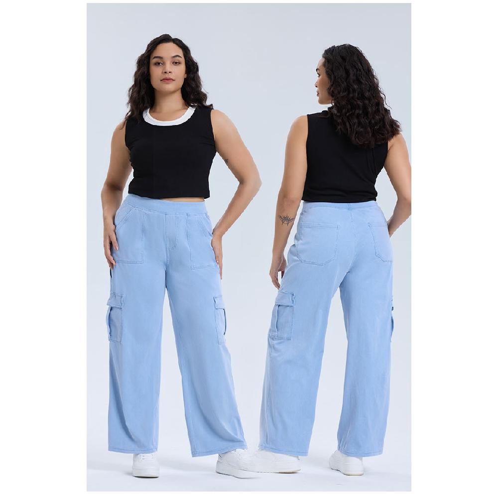 Yoga jeans met wijde pijpen en zakken, maat Large.