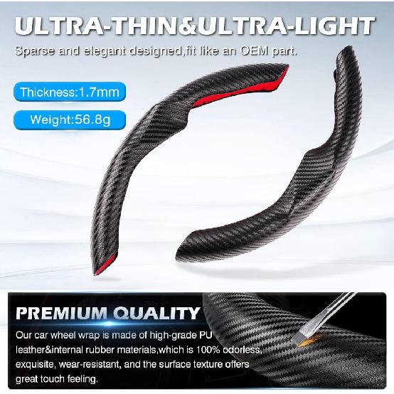Black Steering Wheel Cover For Tesla Model 3/Y 2016-2025 2026 Juniper/Highland | Non-Slip, Segmented, -Fit, Carbon Fiber | Model Y Juniper