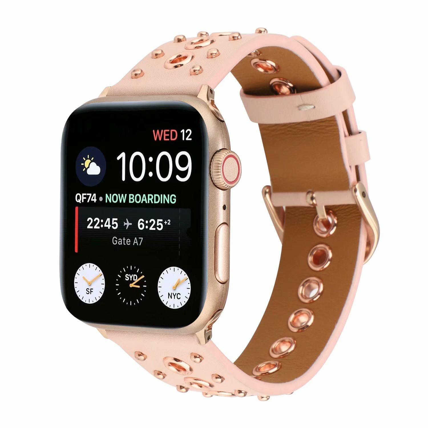 

Rivet Punk Style Genuine Leather Watch Replace Strap for Apple Watch Series 10 42mm/9 8 7 41mm/6 5 4 SE SE (2022) SE (2023) 40mm/3 2 1 38mm Pink