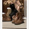 Grape Mother Studiolee New Retro Locomotive Buckle with Round Head Thick Bottom Heightening Medium Tube Short Boots Autumn and Winter Women