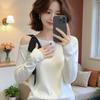 La Chapelle Women's Korean-Style Cold-Shoulder Long Sleeve Top